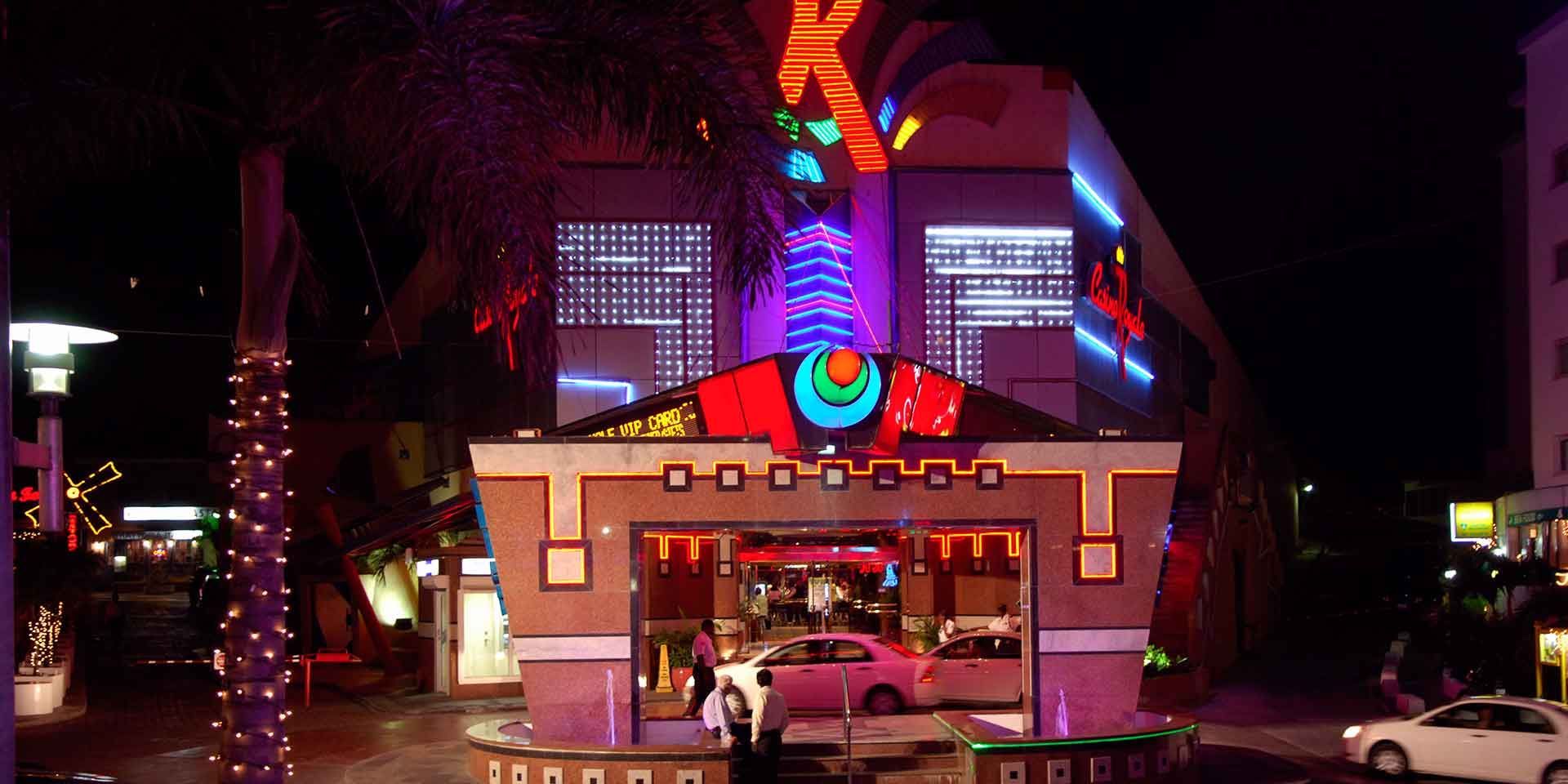 A large building with a lot of lights on it