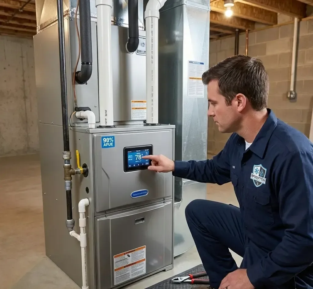 New high-efficiency furnace installed by Brighton in a Brighton, MI home