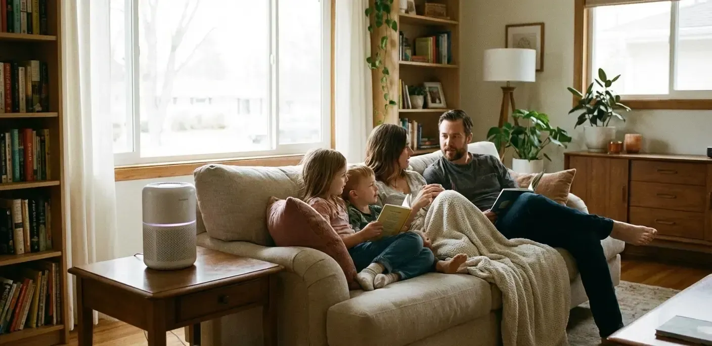 Family enjoying clean indoor air in their Howell, Michigan home thanks to Brighton Heating and Cooling air quality solutions