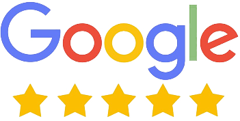 Google logo with five gold star ratings.