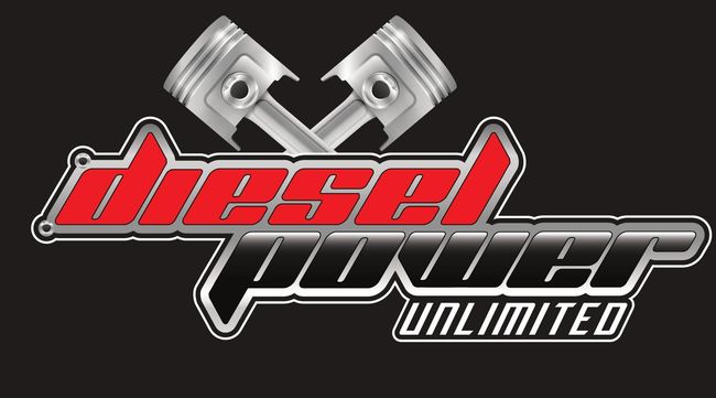 A diesel power unlimited logo with two crossed pistons