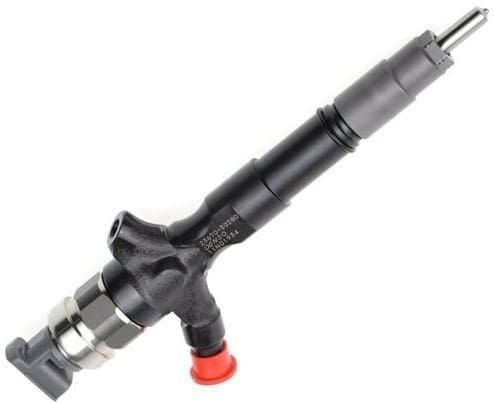 A close up of a fuel injector on a white background.