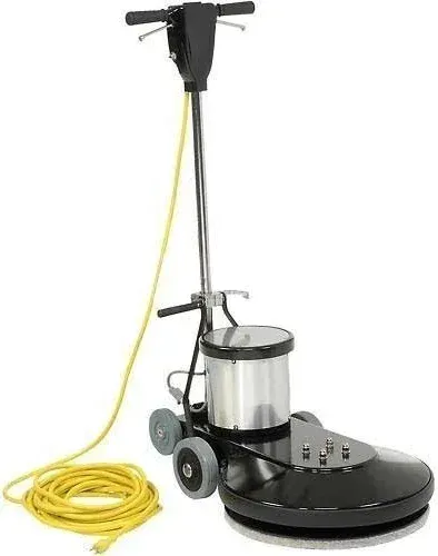 A floor polisher with a yellow cord attached to it.