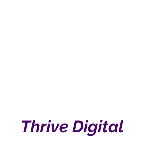 the logo for thrive digital is white and purple .