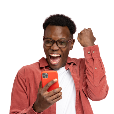 a man wearing glasses is holding a cell phone in his hand .