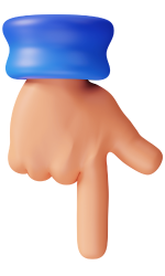a cartoon hand is pointing down with a blue cap on its finger .