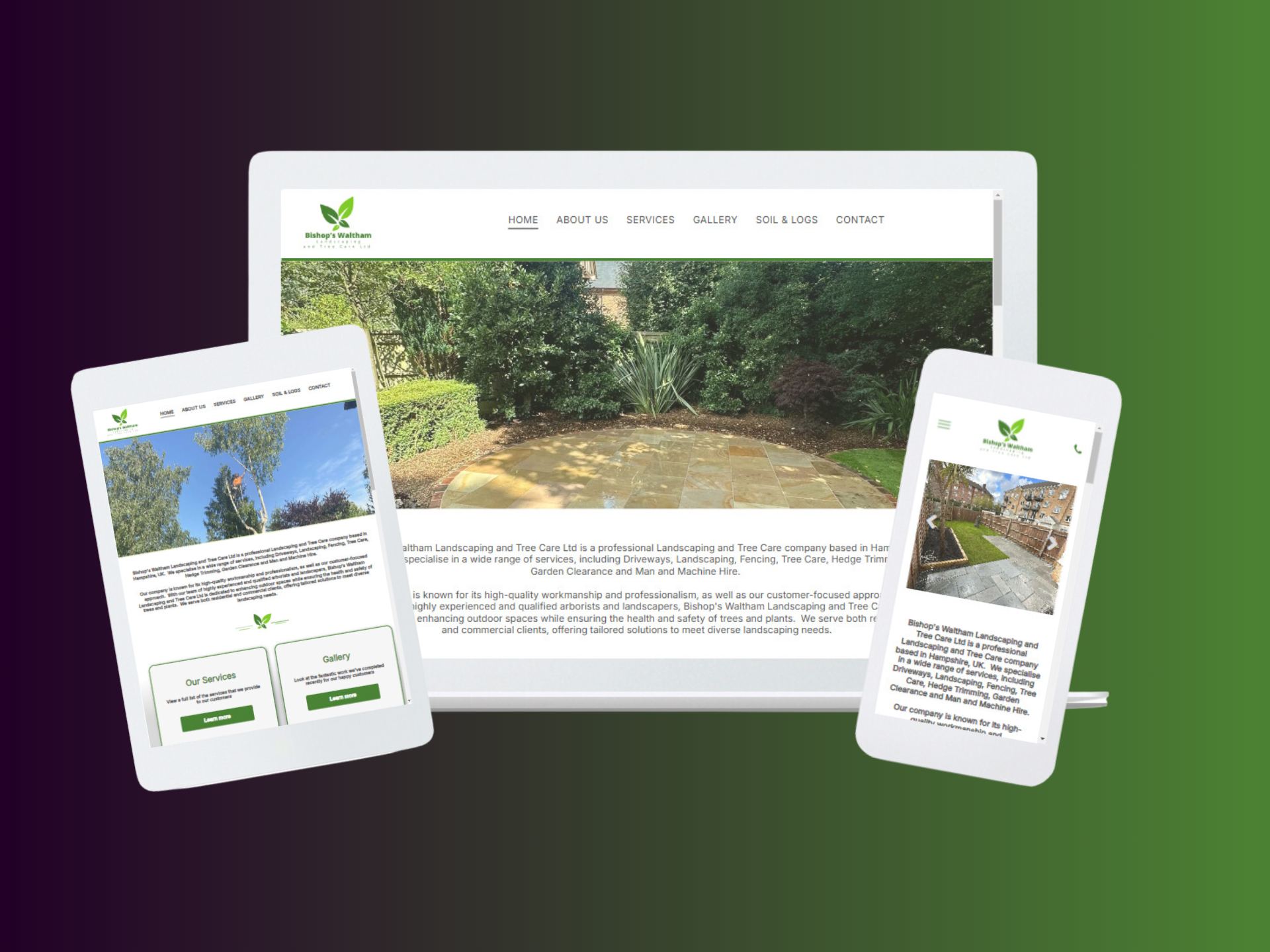 Bishops Waltham landscaping web design project with screenshots on laptop, tablet and mobile