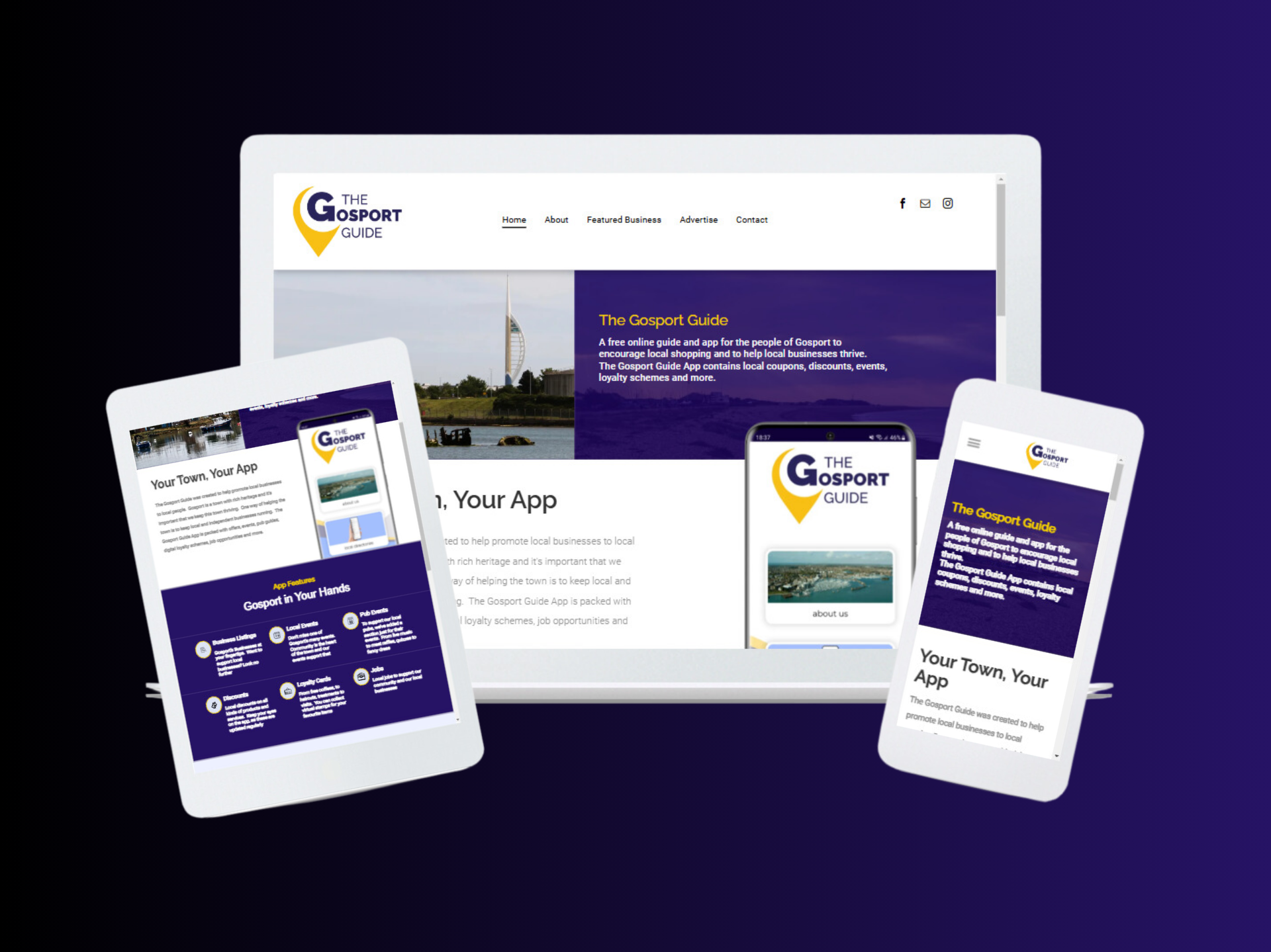 Image showing Gosport Guide Web Design Project on Laptop, Tablet and mobile phone