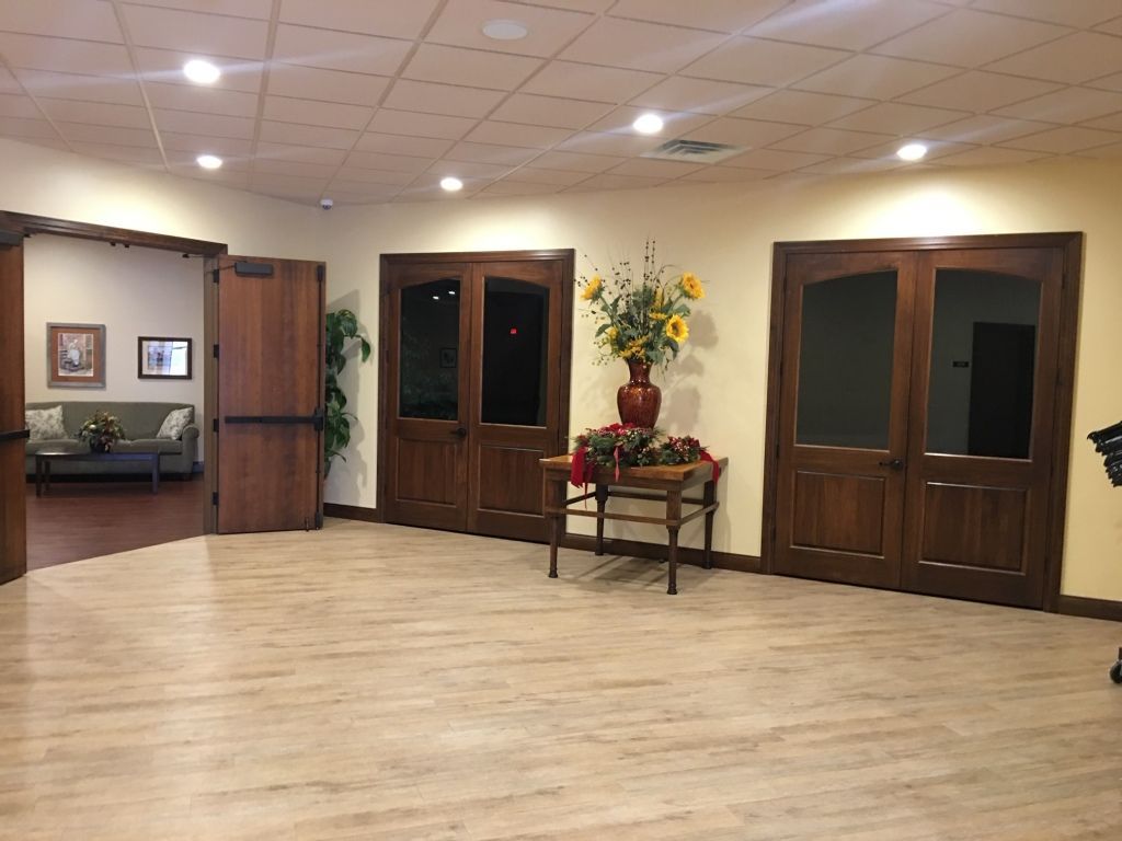 Entrance to the event center at Riverview Funeral Home and Event Center in Peru, IN