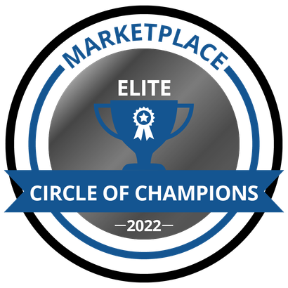 A logo for the marketplace elite circle of champions.