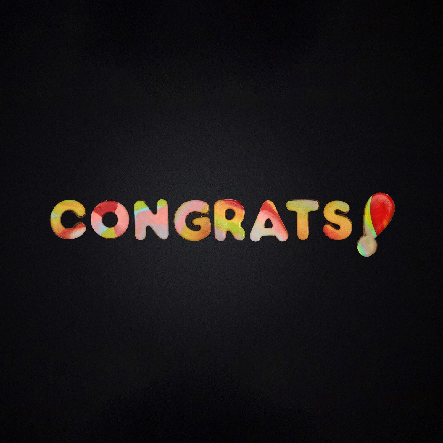 The word congrats that is on a black background