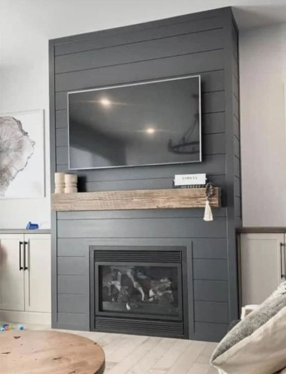 Electric Shiplap Fireplace Completed in a Cozy Living Room