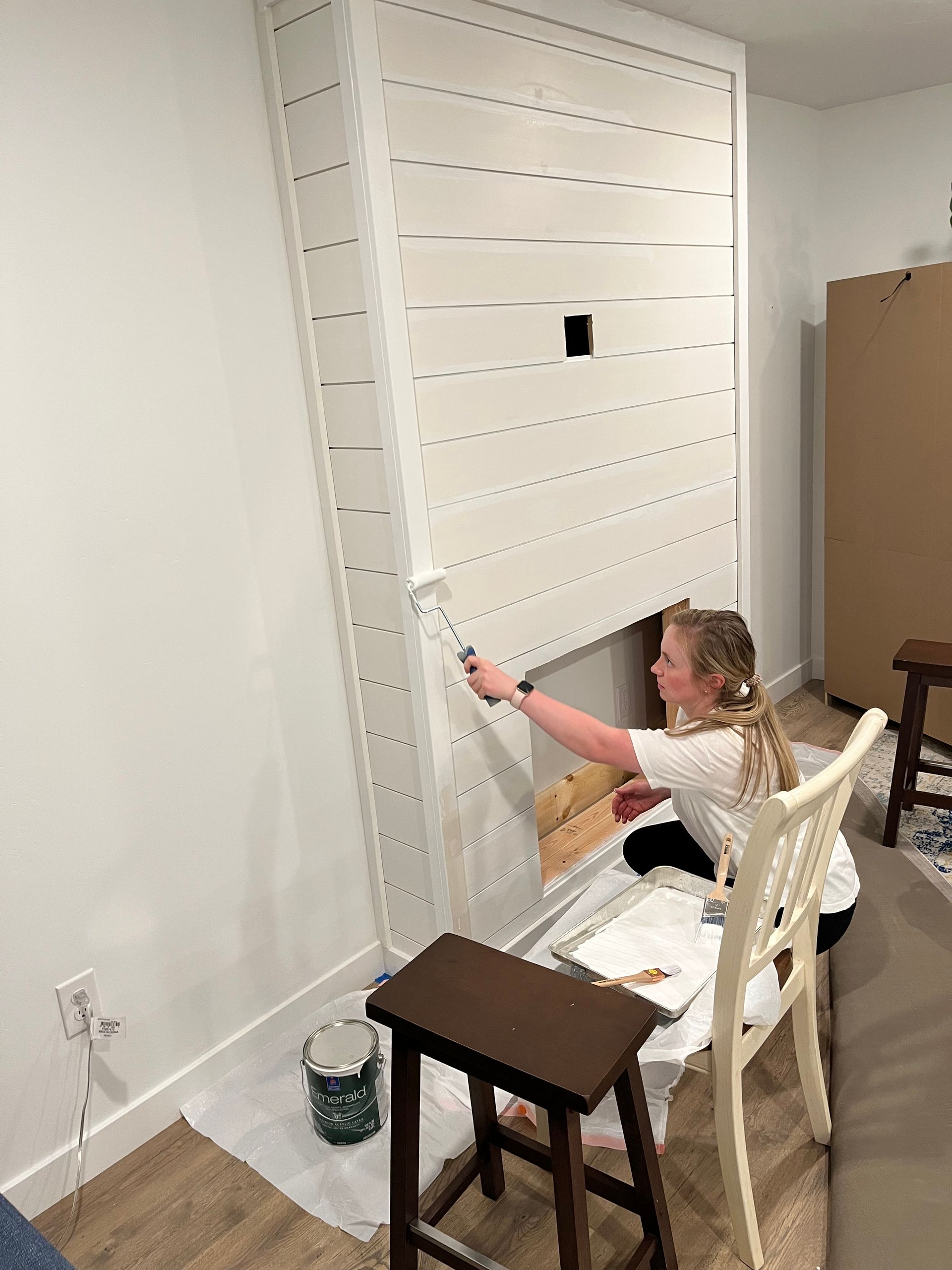 Painting Electric Shiplap Fireplace