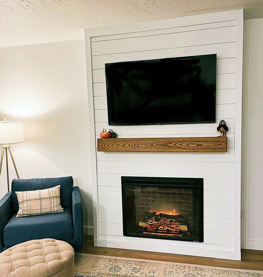 Electric Shiplap Fireplace Completed in a Cozy Living Room