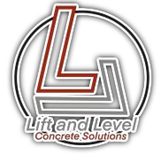 Lift and Level Concrete Solutions logo with red, gray, and white overlapping L-shaped lines