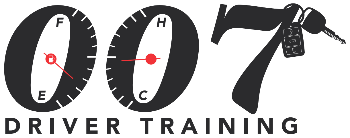 A black and white logo for 007 driver training