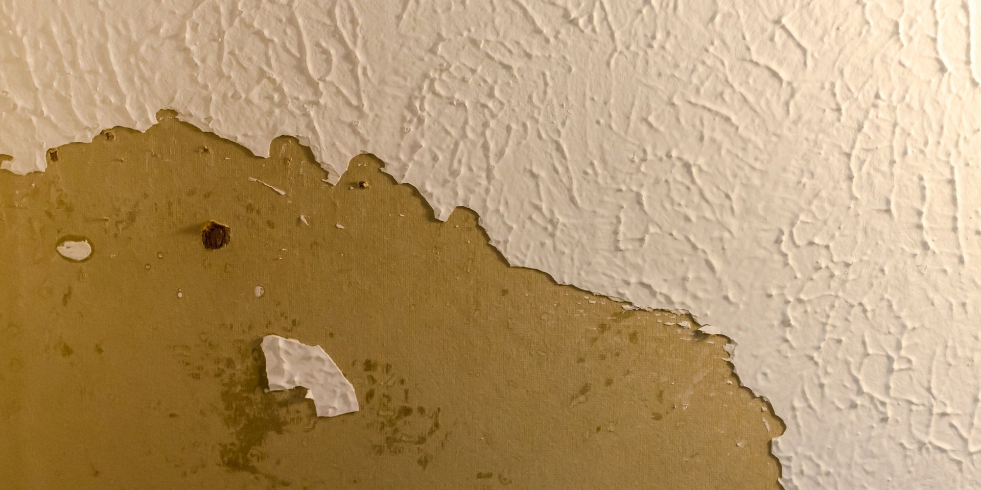 A man is installing a drywall ceiling with a drill.