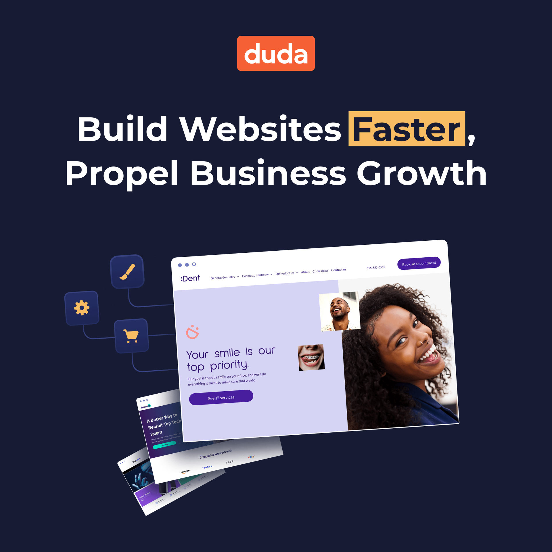 A poster that says build websites faster propel business growth