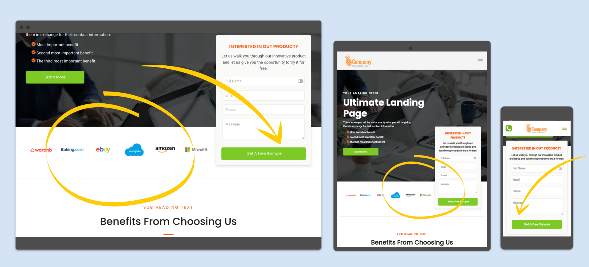 Landing Page Form and Logo trust