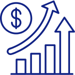A line drawing of a graph with an arrow pointing up and a dollar sign.