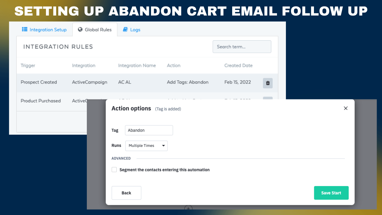 Setting up abandon cart email follow up