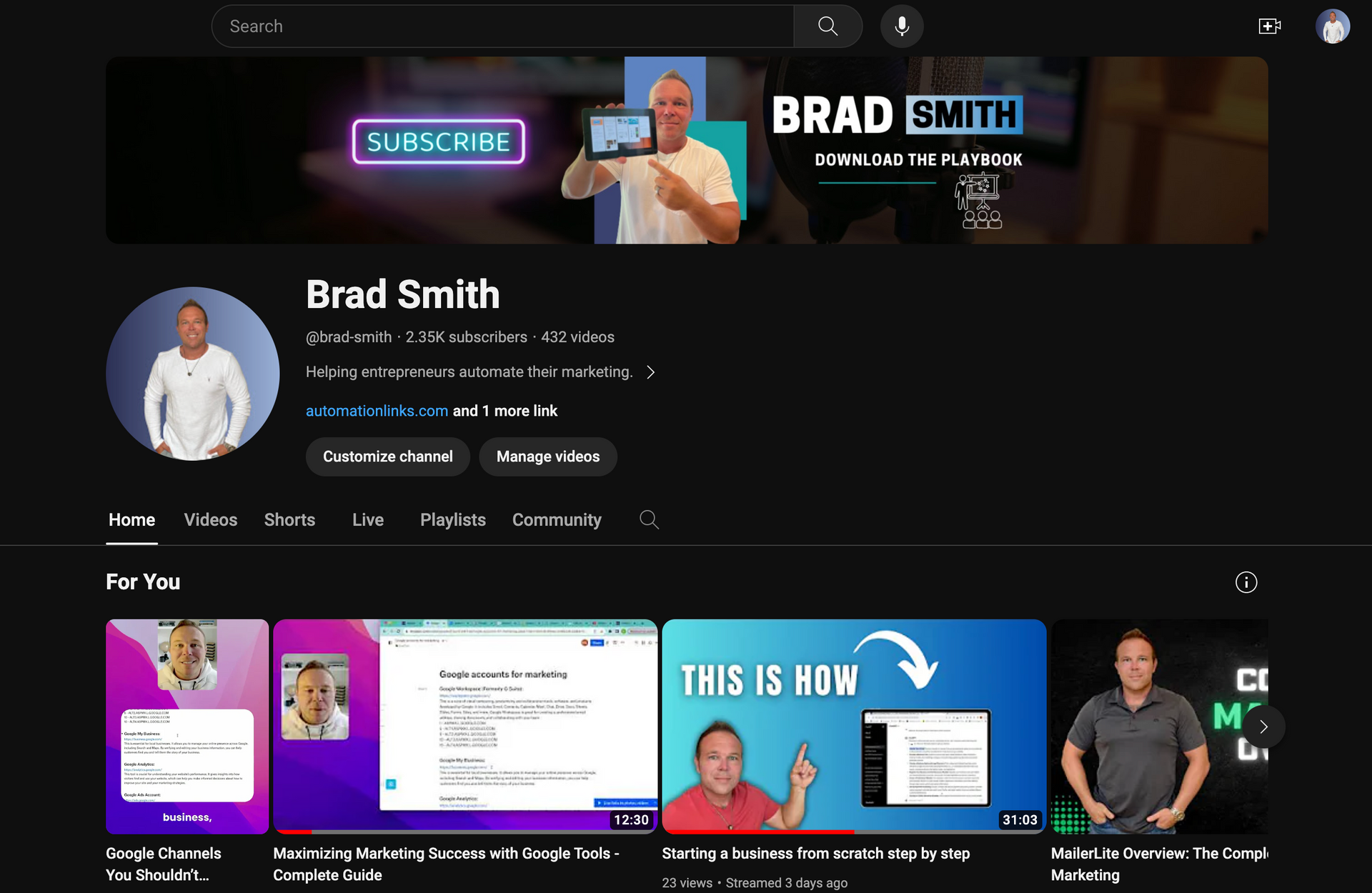 YouTube Channel Brad Smith