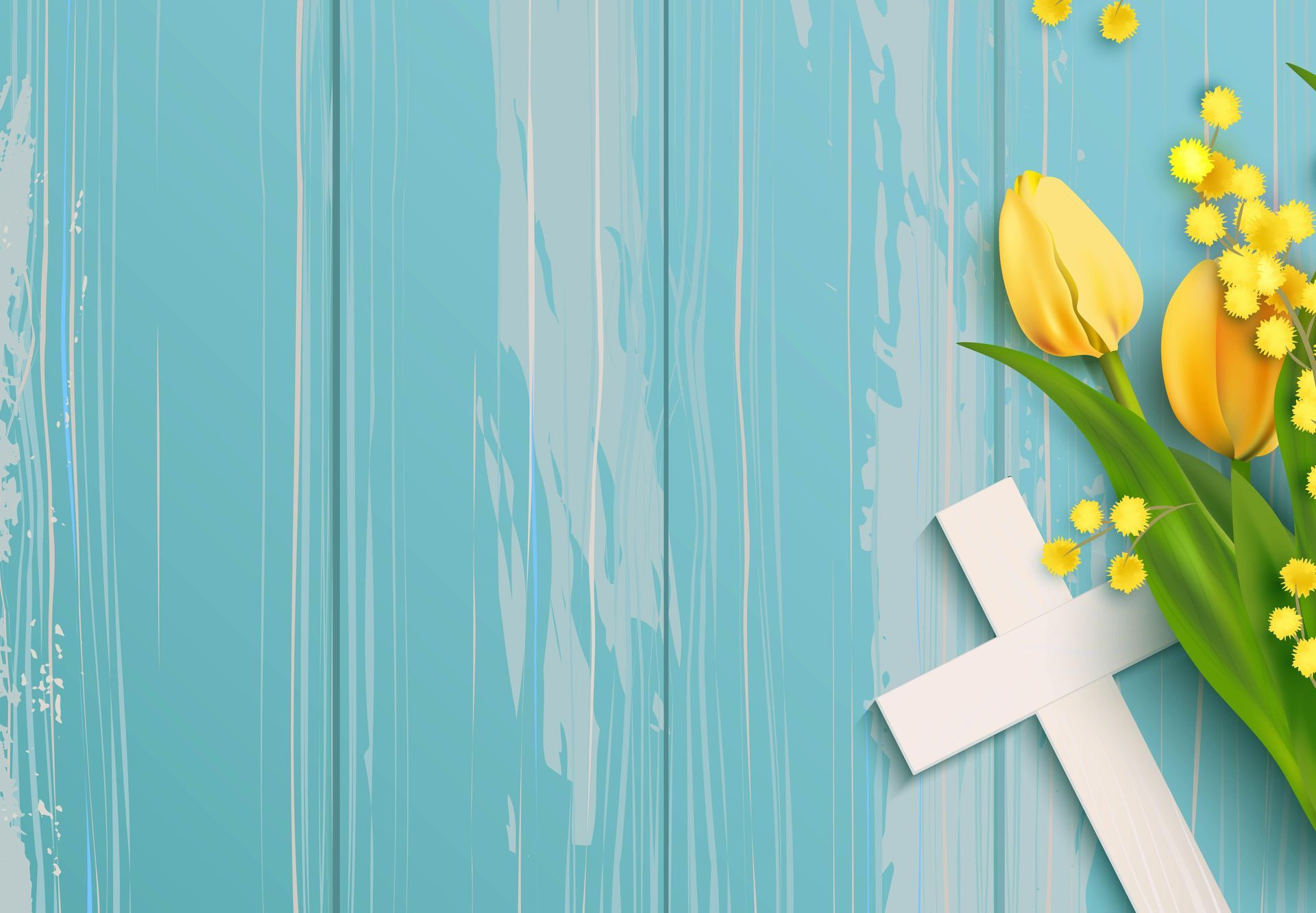 A White Cross With Yellow Flowers On A Blue Wooden Background — Territory Funerals In Katherine, NT