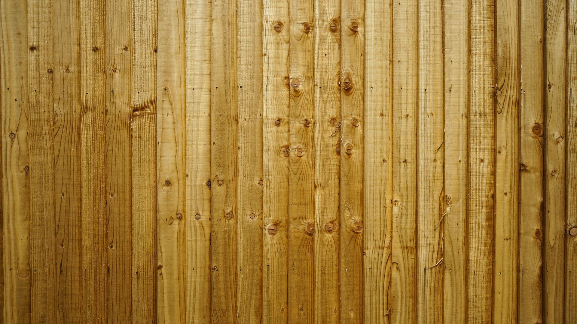 Vertical wooden planks, golden-brown color, with visible grain and small nail heads.