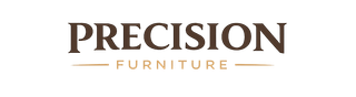 Precision Furniture logo in brown and gold text on a white background
