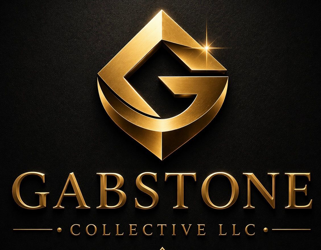 Gold &ldquo;G&rdquo; logo with the text &ldquo;GABSTONE COLLECTIVE LLC&rdquo; on a black background