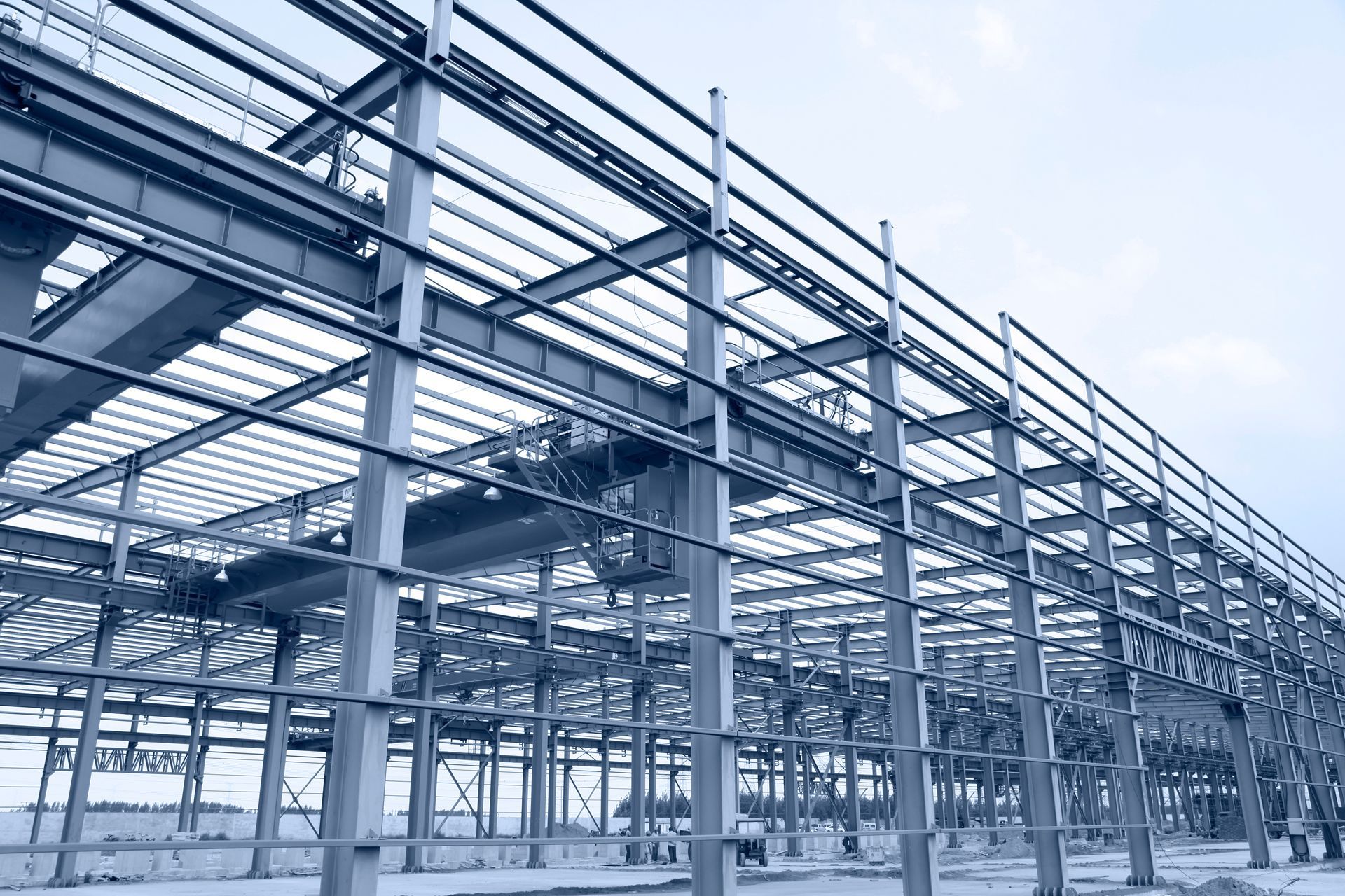 Steel skeleton of a building under construction, exterior view.