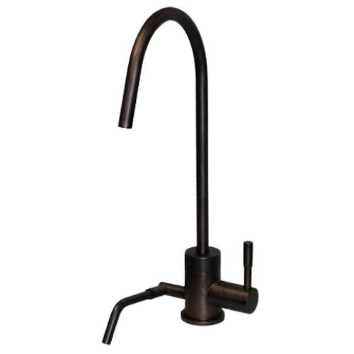 Dark bronze gooseneck faucet with a side handle and separate spout.