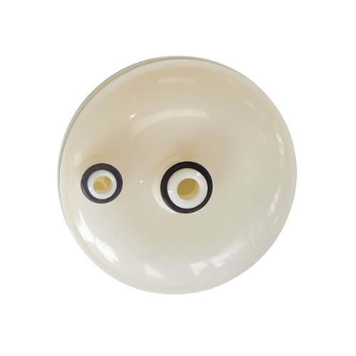 White, round object with two circular openings lined in black.B