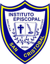 El logotipo del Instituto Episcopal San Cristóbal es un escudo azul y amarillo con una cruz sobre él.