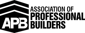 Association of Professional Builders APB black-and-white logo with stylized house roof icon