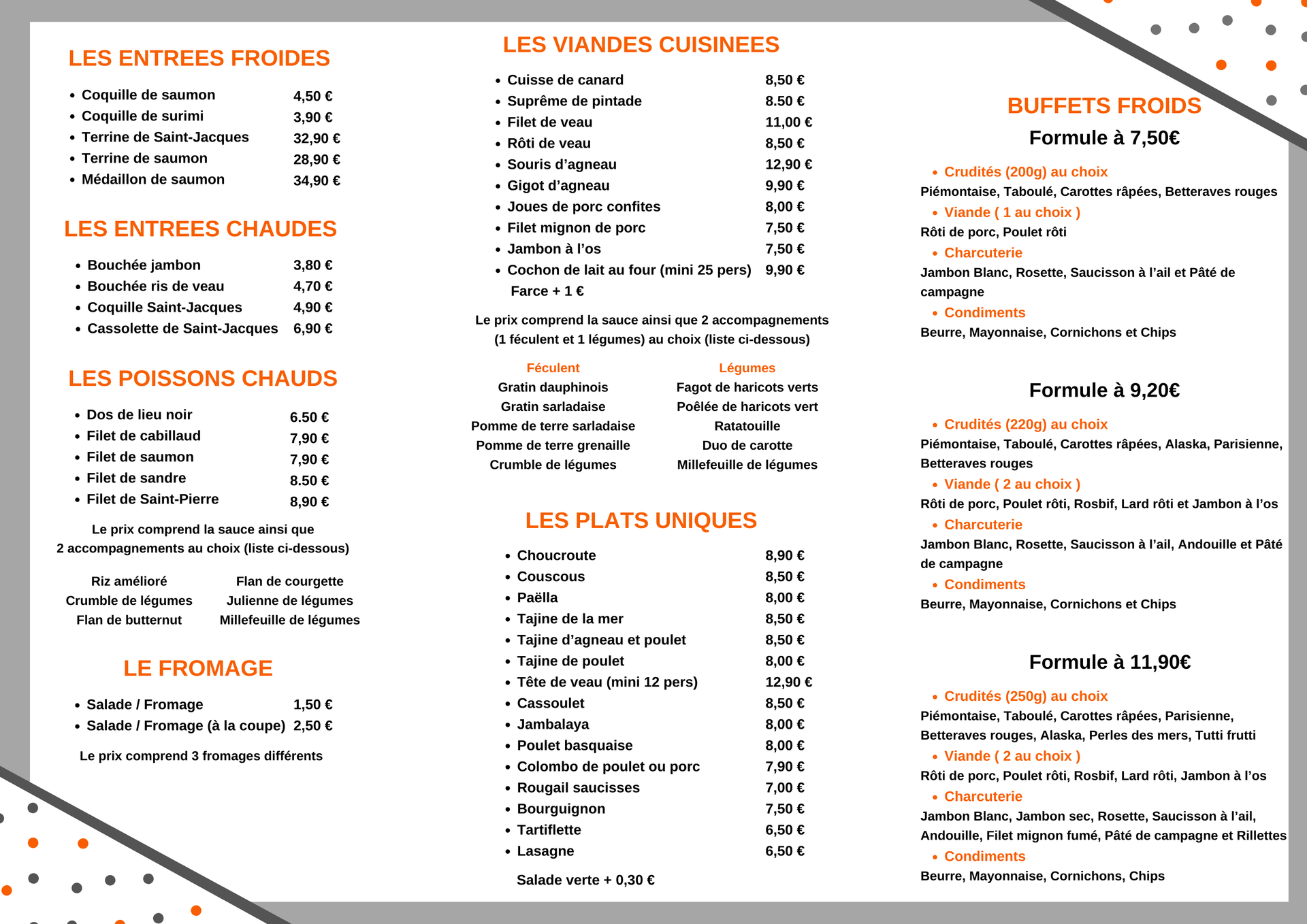 Un menu de restaurant en langue étrangère