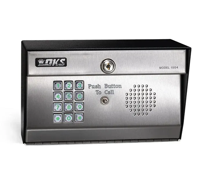 A silver and black box with a push button to call on it.