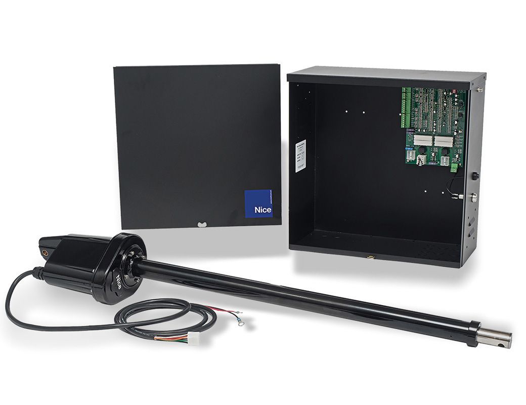 A picture of a gate motor and a box on a white background.