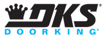 A black and blue logo for dks door king