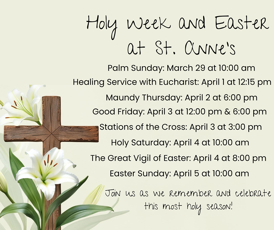 Holy Week and Easter schedule at St. Anne's