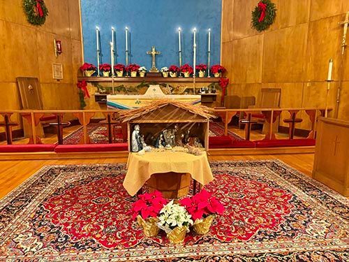 The altar decorated for Christmas