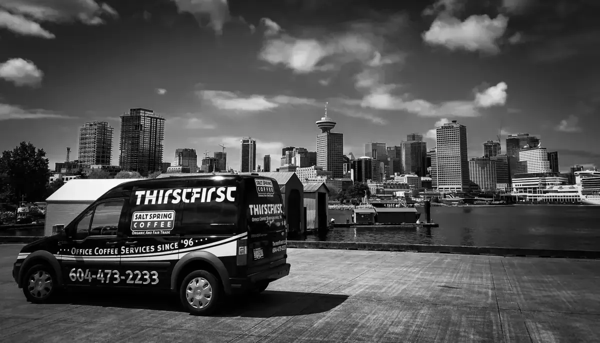 Close up of coffee cup on office table