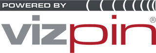 A logo for vizpin that is powered by vizpin