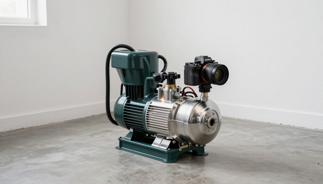 Compact green and silver air compressor on a concrete floor against a plain white wall