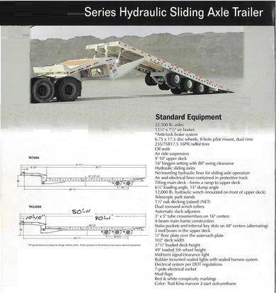 Une brochure pour une remorque à essieu coulissant hydraulique de série