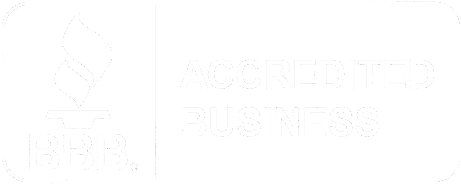 A white sign with the words `` accredited business '' written on it.