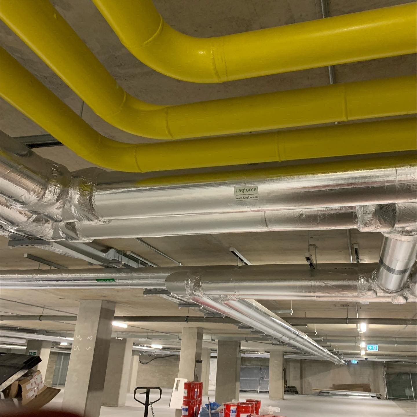 underground carpark pipework insulated by lagforce in Dublin