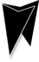 A black triangle with a white outline on a white background.