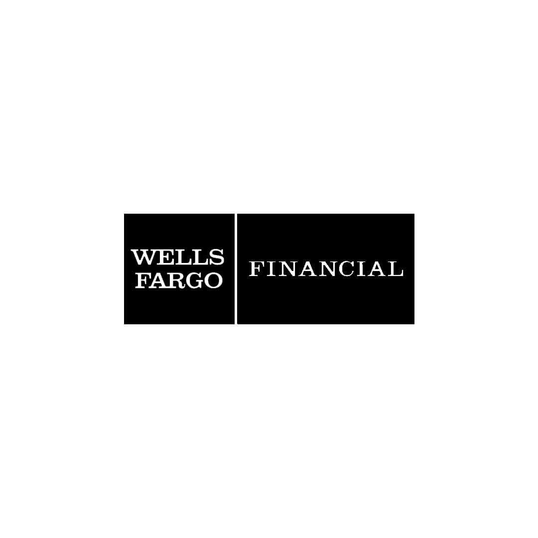 The wells fargo financial logo is black and white on a white background.