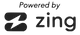 A black and white logo that says powered by zing